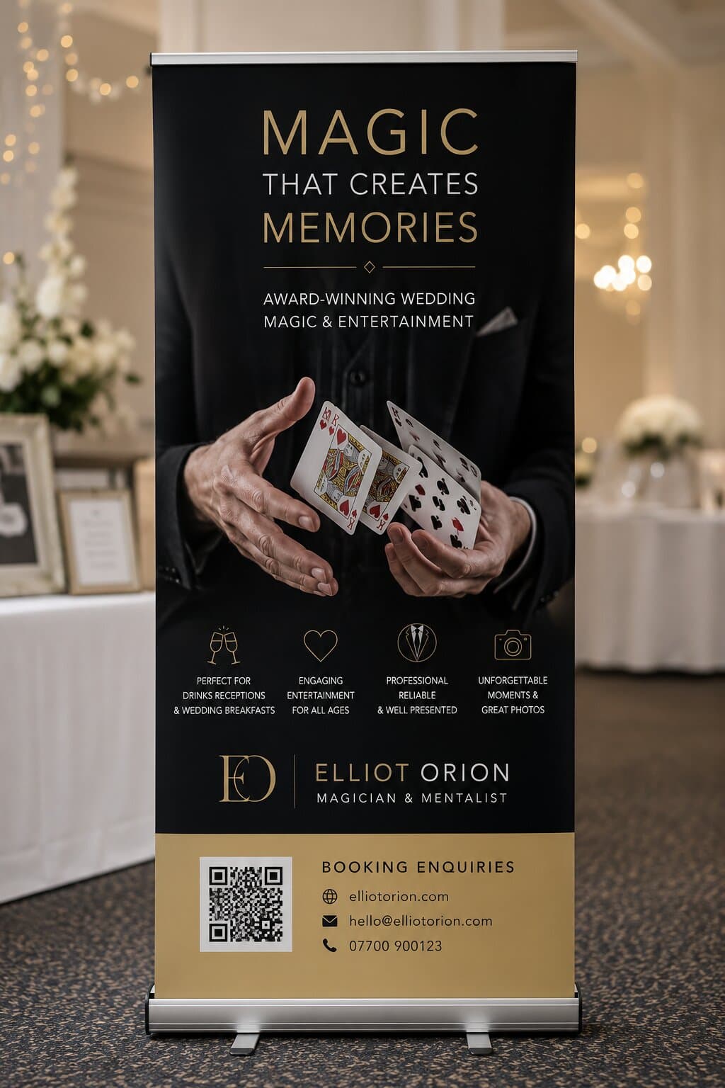 Premium roller banner for magicians at wedding fairs and events