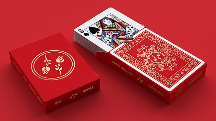 Red Roses Gold Foil Playing Cards (Fully Marked) - magic trick
