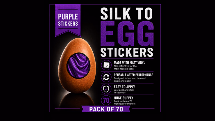 Silk to Egg Stickers (Purple) Pack of 70 - magic trick