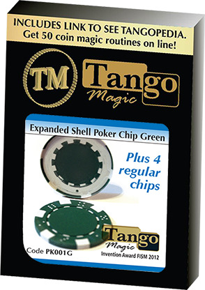 Expanded Shell Poker Chip Green plus 4 Regular Chips (PK001G) by Tango Magic