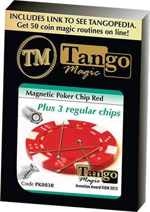 Magnetic Poker Chip Red plus 3 regular chips (PK003R) by Tango Magic