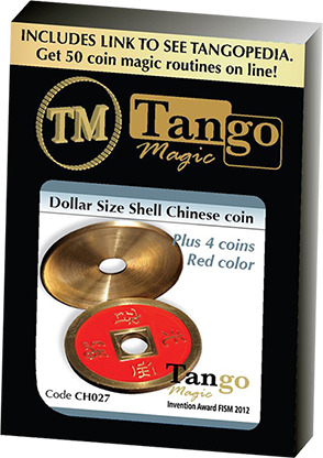 Dollar Size Shell Chinese Coin (Red) by Tango Magic (CH027)